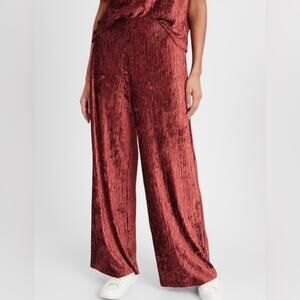 Banana Republic Rusty Red Crinkle Velvet Wide Leg Pants.